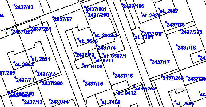 Parcela st. 8597/1 v KÚ Hodonín, Katastrální mapa
