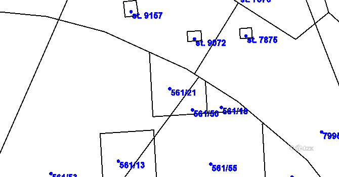 Parcela st. 561/21 v KÚ Hodonín, Katastrální mapa