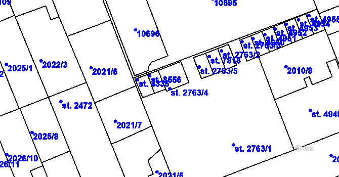 Parcela st. 2763/4 v KÚ Hodonín, Katastrální mapa