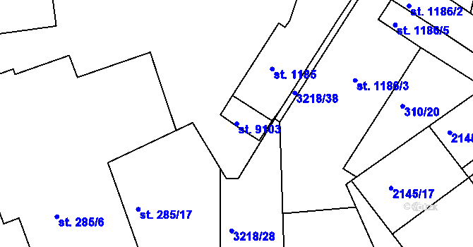 Parcela st. 9103 v KÚ Hodonín, Katastrální mapa