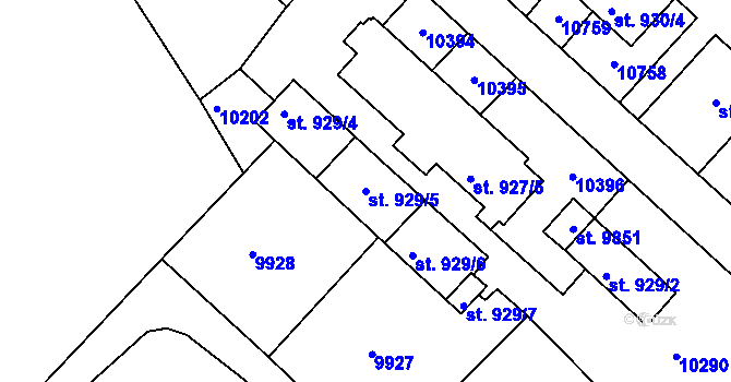 Parcela st. 929/5 v KÚ Hodonín, Katastrální mapa
