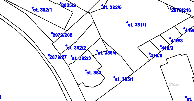 Parcela st. 385/4 v KÚ Hodonín, Katastrální mapa