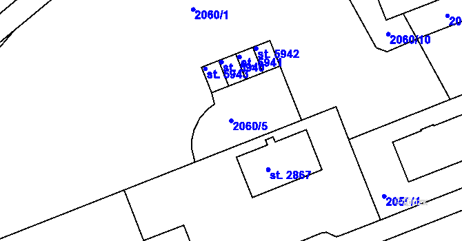 Parcela st. 2060/5 v KÚ Hodonín, Katastrální mapa