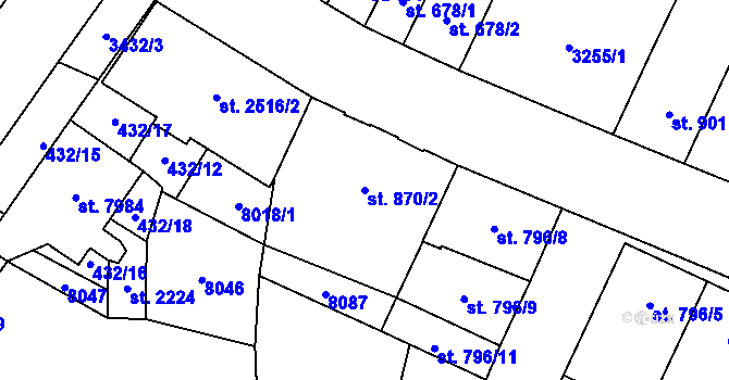 Parcela st. 870/2 v KÚ Hodonín, Katastrální mapa