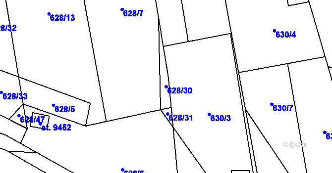 Parcela st. 628/30 v KÚ Hodonín, Katastrální mapa