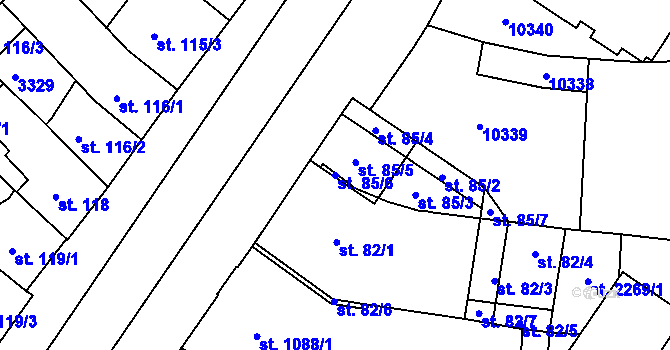 Parcela st. 85/6 v KÚ Hodonín, Katastrální mapa