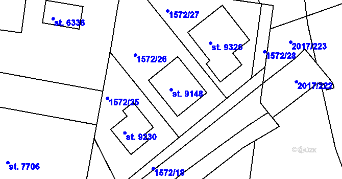 Parcela st. 9148 v KÚ Hodonín, Katastrální mapa
