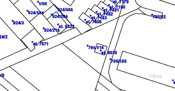 Parcela st. 795/118 v KÚ Hodonín, Katastrální mapa