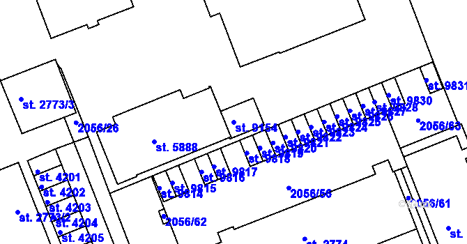 Parcela st. 9154 v KÚ Hodonín, Katastrální mapa
