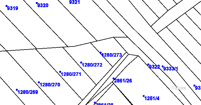 Parcela st. 1280/273 v KÚ Hodonín, Katastrální mapa