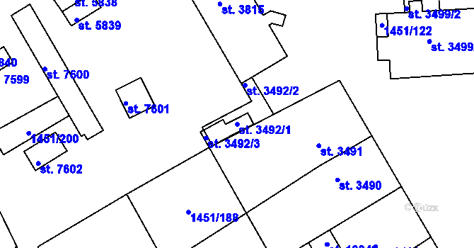 Parcela st. 3492/1 v KÚ Hodonín, Katastrální mapa