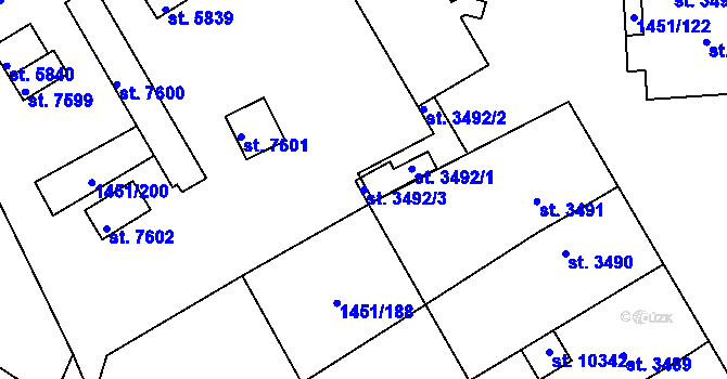 Parcela st. 3492/3 v KÚ Hodonín, Katastrální mapa