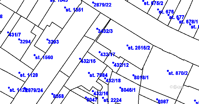 Parcela st. 432/17 v KÚ Hodonín, Katastrální mapa