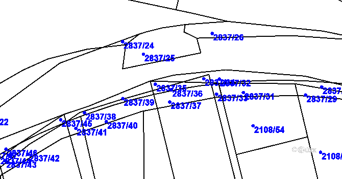 Parcela st. 2837/36 v KÚ Hodonín, Katastrální mapa