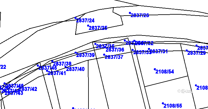 Parcela st. 2837/37 v KÚ Hodonín, Katastrální mapa