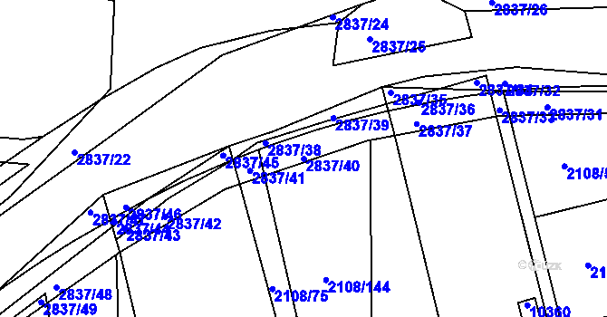 Parcela st. 2837/40 v KÚ Hodonín, Katastrální mapa