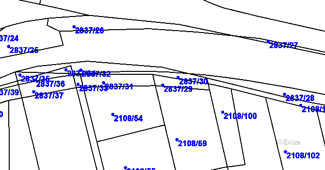 Parcela st. 2837/29 v KÚ Hodonín, Katastrální mapa