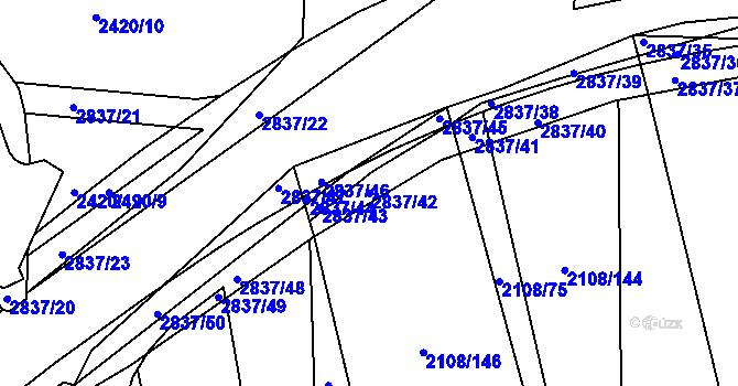 Parcela st. 2837/42 v KÚ Hodonín, Katastrální mapa