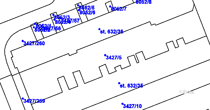 Parcela st. 3427/5 v KÚ Hodonín, Katastrální mapa