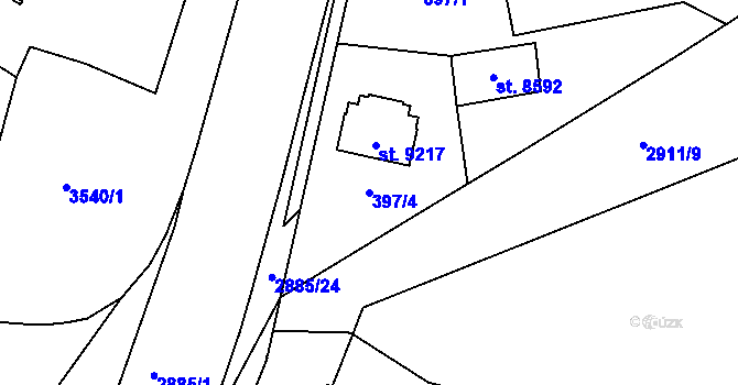 Parcela st. 397/4 v KÚ Hodonín, Katastrální mapa