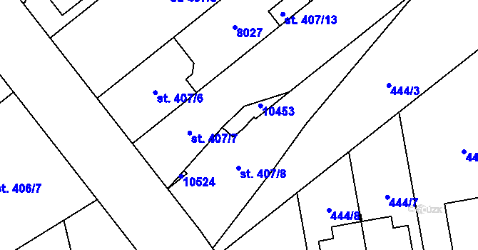 Parcela st. 407/9 v KÚ Hodonín, Katastrální mapa