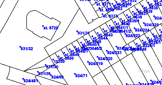 Parcela st. 3646/1 v KÚ Hodonín, Katastrální mapa