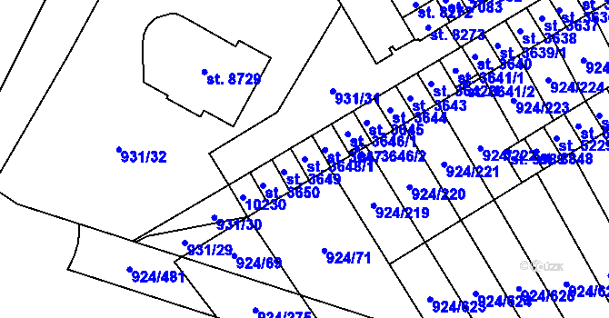 Parcela st. 3648/1 v KÚ Hodonín, Katastrální mapa