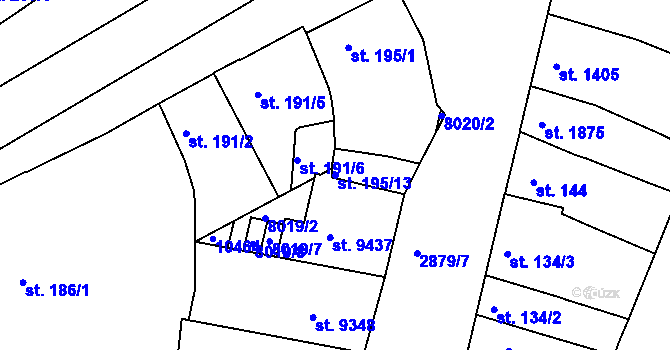 Parcela st. 195/13 v KÚ Hodonín, Katastrální mapa