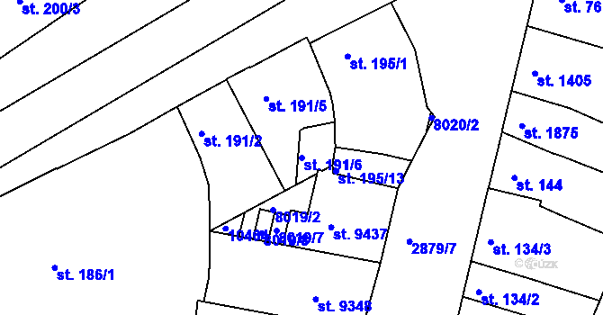 Parcela st. 191/6 v KÚ Hodonín, Katastrální mapa