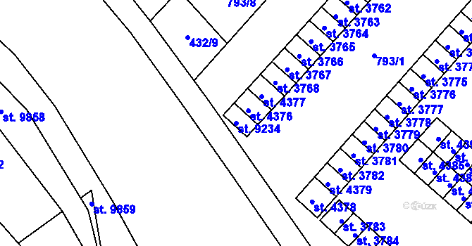 Parcela st. 9234 v KÚ Hodonín, Katastrální mapa