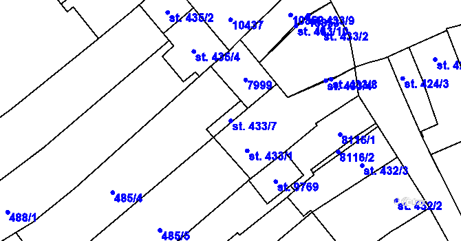 Parcela st. 433/7 v KÚ Hodonín, Katastrální mapa