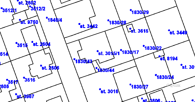 Parcela st. 3015/1 v KÚ Hodonín, Katastrální mapa
