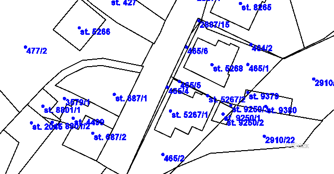 Parcela st. 465/4 v KÚ Hodonín, Katastrální mapa