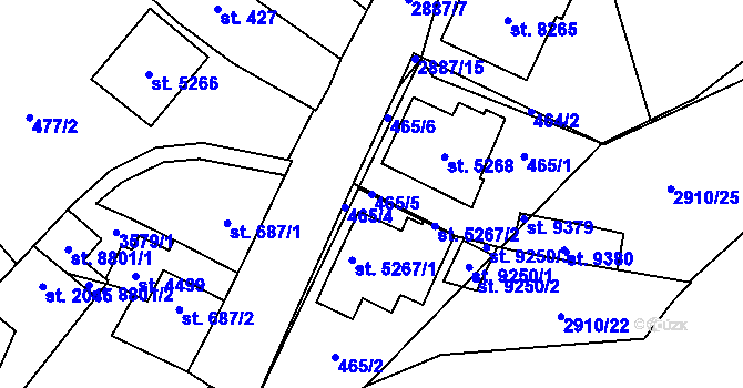 Parcela st. 465/5 v KÚ Hodonín, Katastrální mapa