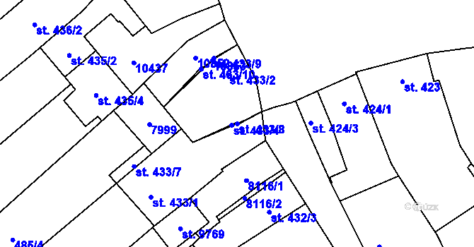 Parcela st. 433/8 v KÚ Hodonín, Katastrální mapa