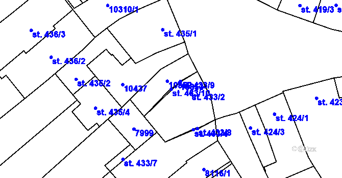 Parcela st. 433/10 v KÚ Hodonín, Katastrální mapa