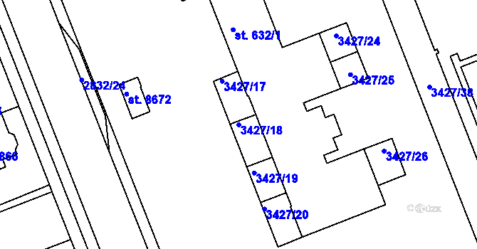 Parcela st. 3427/18 v KÚ Hodonín, Katastrální mapa