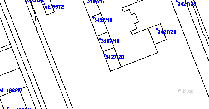 Parcela st. 3427/20 v KÚ Hodonín, Katastrální mapa
