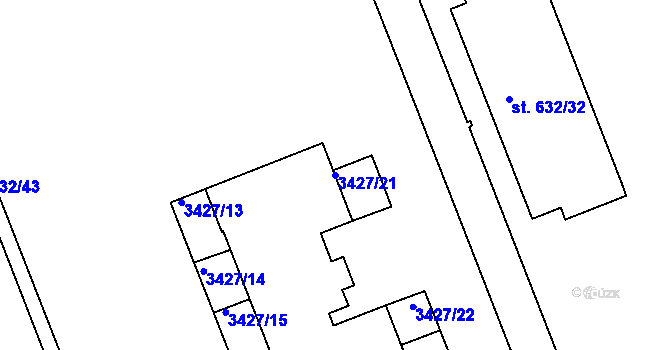 Parcela st. 3427/21 v KÚ Hodonín, Katastrální mapa