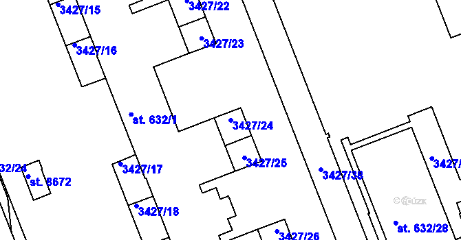 Parcela st. 3427/24 v KÚ Hodonín, Katastrální mapa