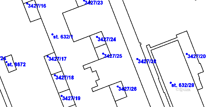 Parcela st. 3427/25 v KÚ Hodonín, Katastrální mapa