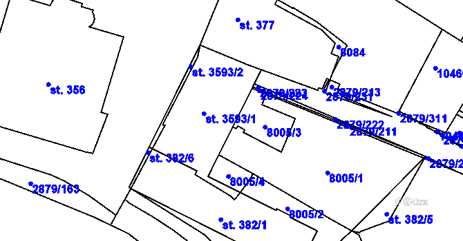 Parcela st. 3593/7 v KÚ Hodonín, Katastrální mapa