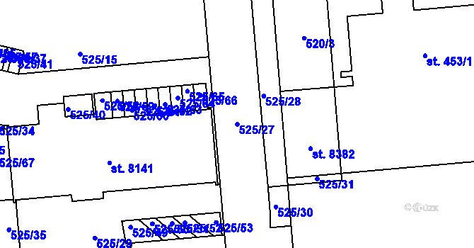 Parcela st. 525/27 v KÚ Hodonín, Katastrální mapa