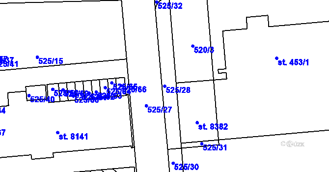 Parcela st. 525/28 v KÚ Hodonín, Katastrální mapa