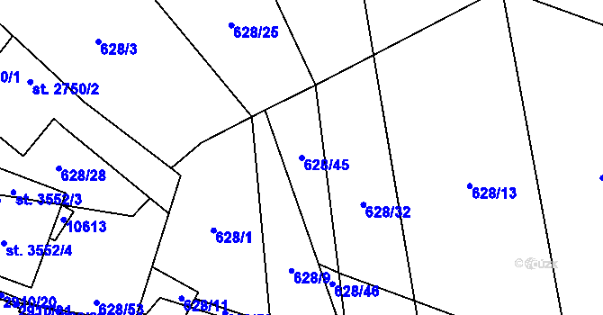 Parcela st. 628/45 v KÚ Hodonín, Katastrální mapa