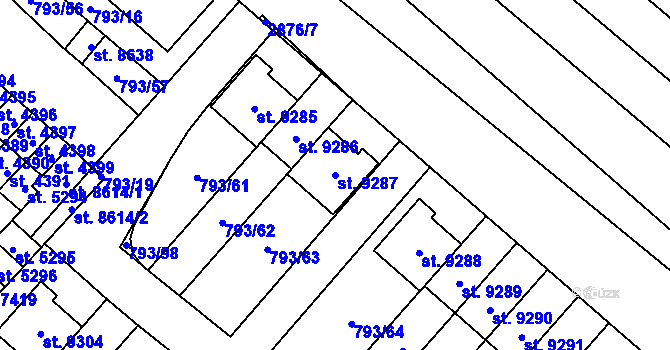 Parcela st. 9287 v KÚ Hodonín, Katastrální mapa