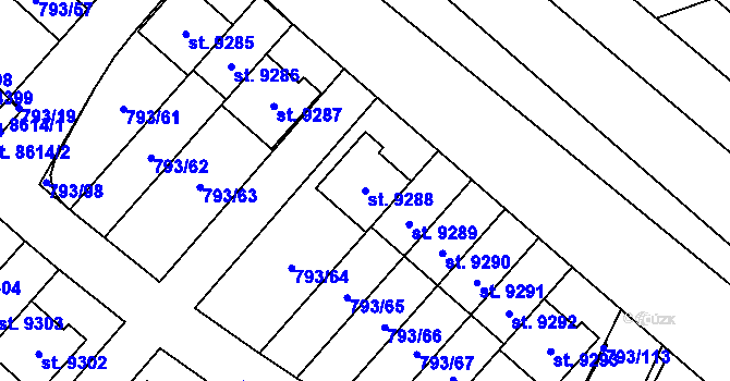 Parcela st. 9288 v KÚ Hodonín, Katastrální mapa