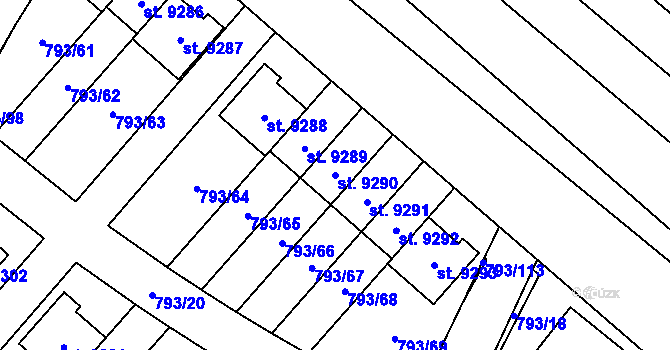 Parcela st. 9290 v KÚ Hodonín, Katastrální mapa