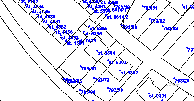 Parcela st. 9304 v KÚ Hodonín, Katastrální mapa