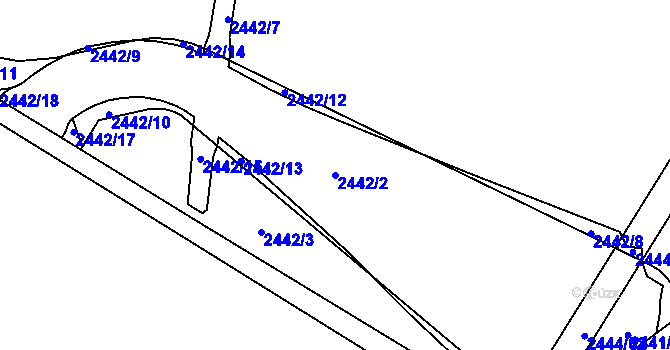 Parcela st. 2442/2 v KÚ Hodonín, Katastrální mapa